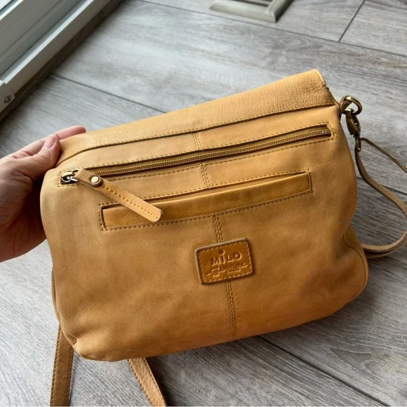 Milo Genuine Tan Leather Braided Leather Foldover Crossbody Bag - Picture 6 of 16